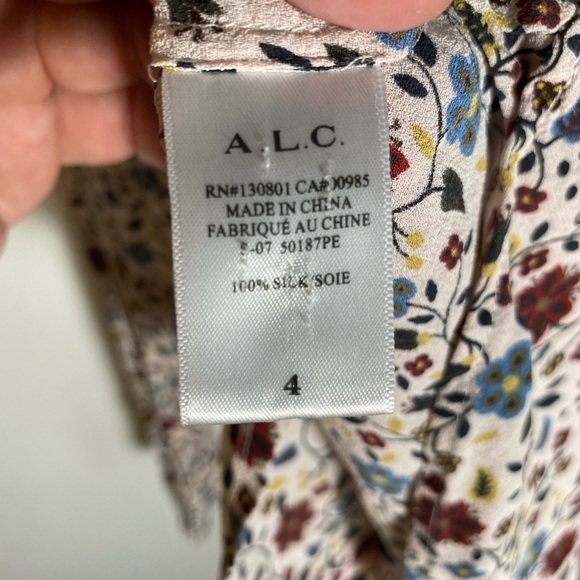 A.L.C. Rey Long-Sleeve Floral Silk Top, White/Multicolor - Picture 5 of 5